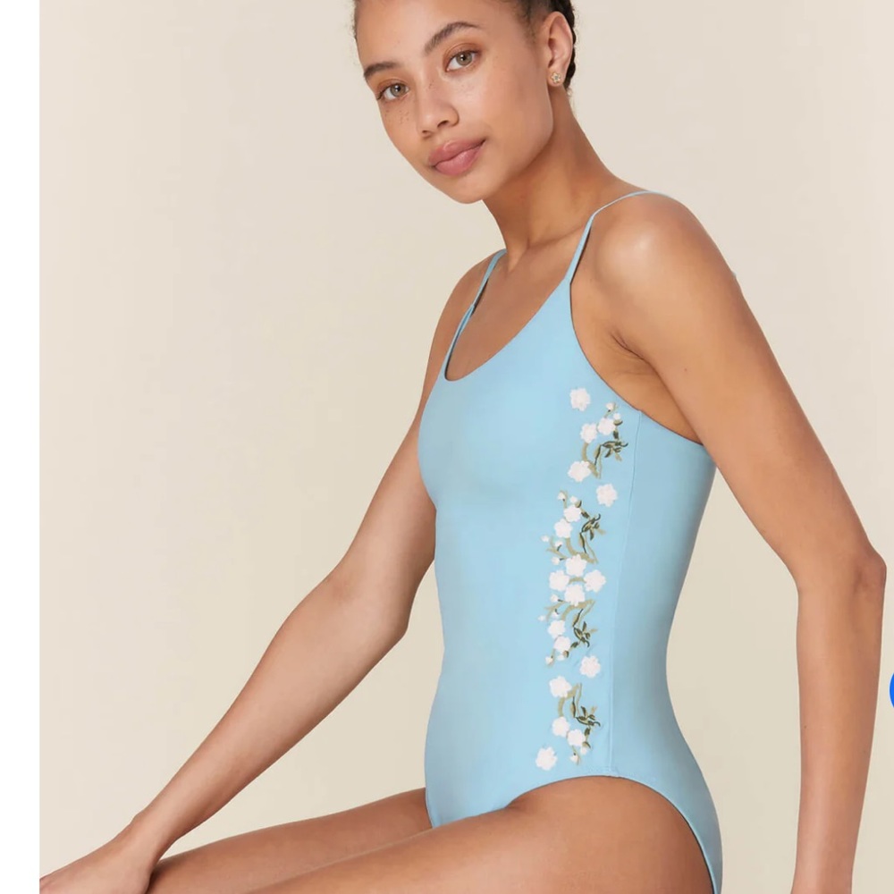 Andie Fanm Mon Amalfi Blue One Piece Embroidered Swimsuit Small NWT New